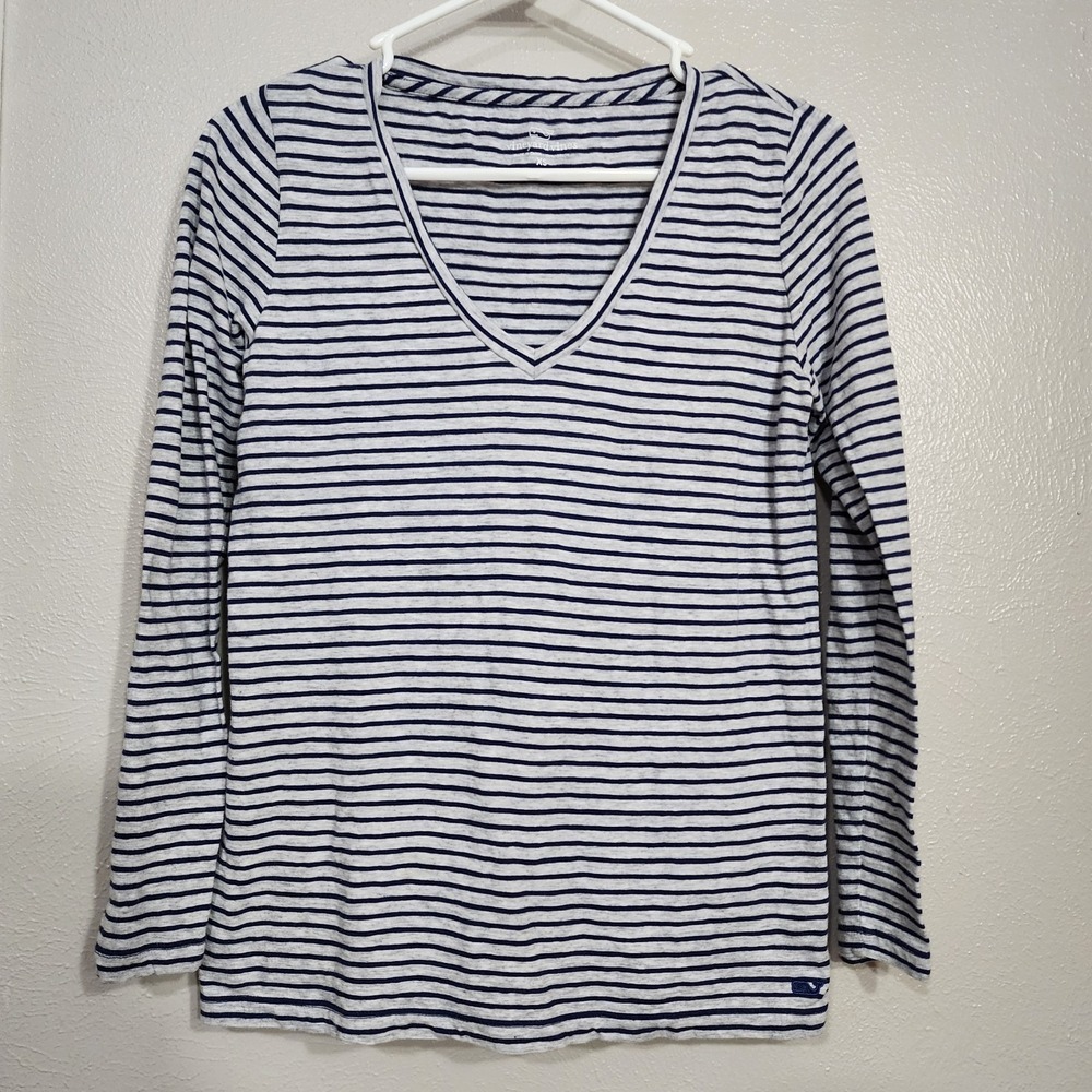 Vineyard Vines‎ Women's XS Long Sleeve Shirt Striped Blue And Gray